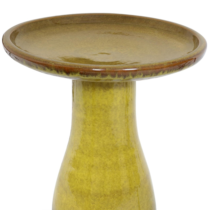 Duo-Tone Glazed Ceramic Bird Bath - 20.5 in - Cognac Yellow by Sunnydaze Image 5