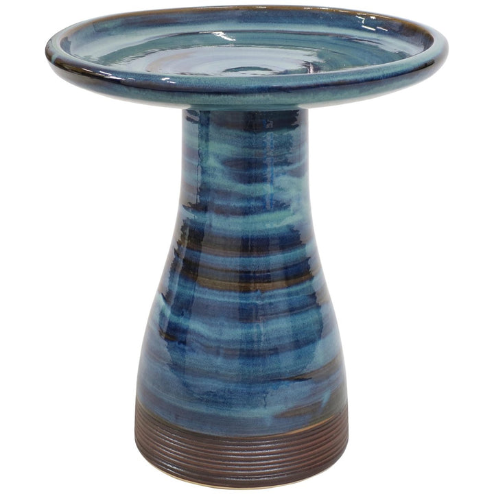 Duo-Tone Outdoor Glazed Ceramic Bird Bath - 20.5 in - Galaxy Blue by Sunnydaze Image 1