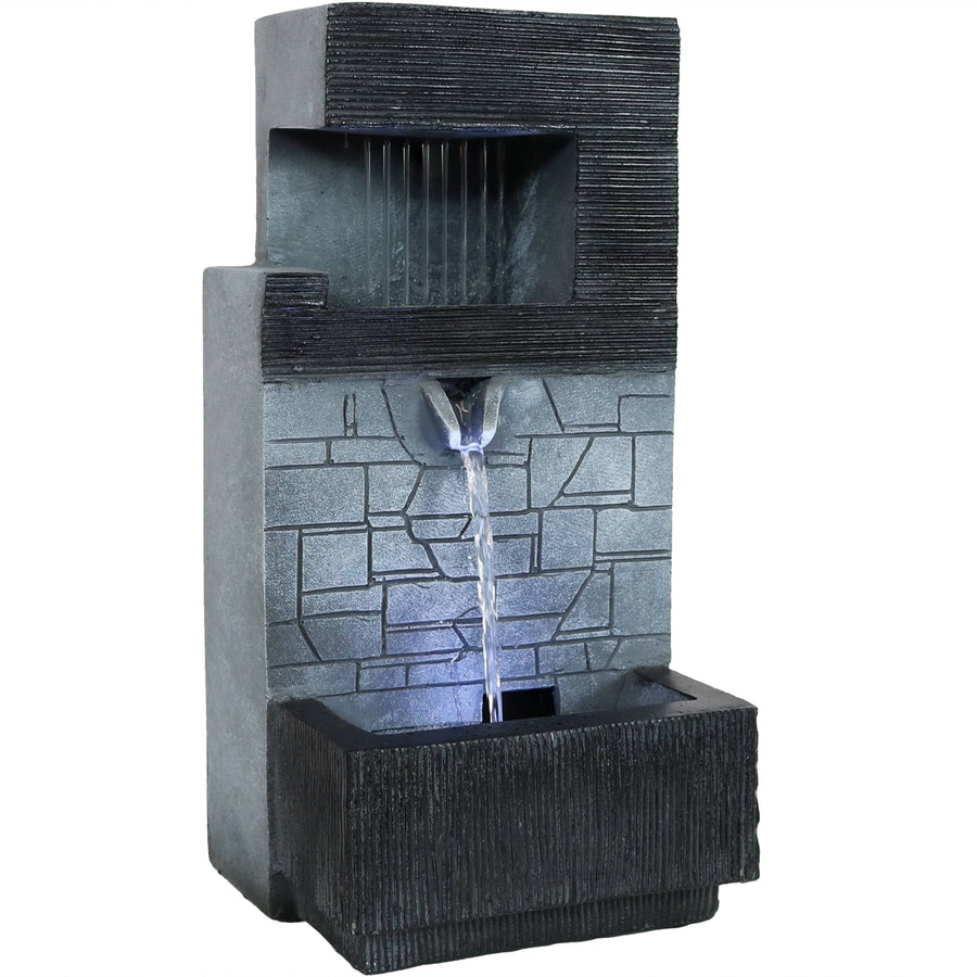 Sunnydaze Modern Tiered Brick Polyresin Indoor Fountain with LED - 13 in Image 1