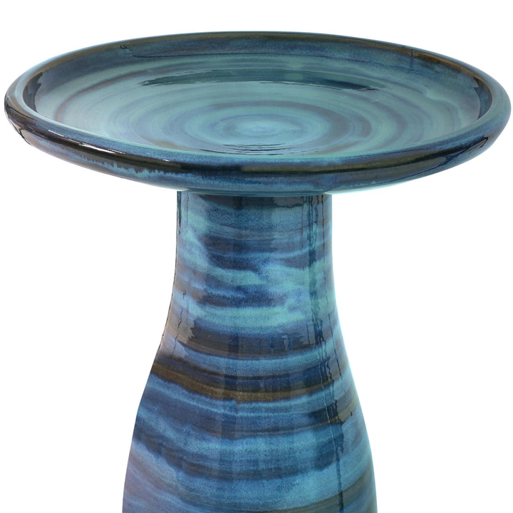 Duo-Tone Outdoor Glazed Ceramic Bird Bath - 20.5 in - Galaxy Blue by Sunnydaze Image 5