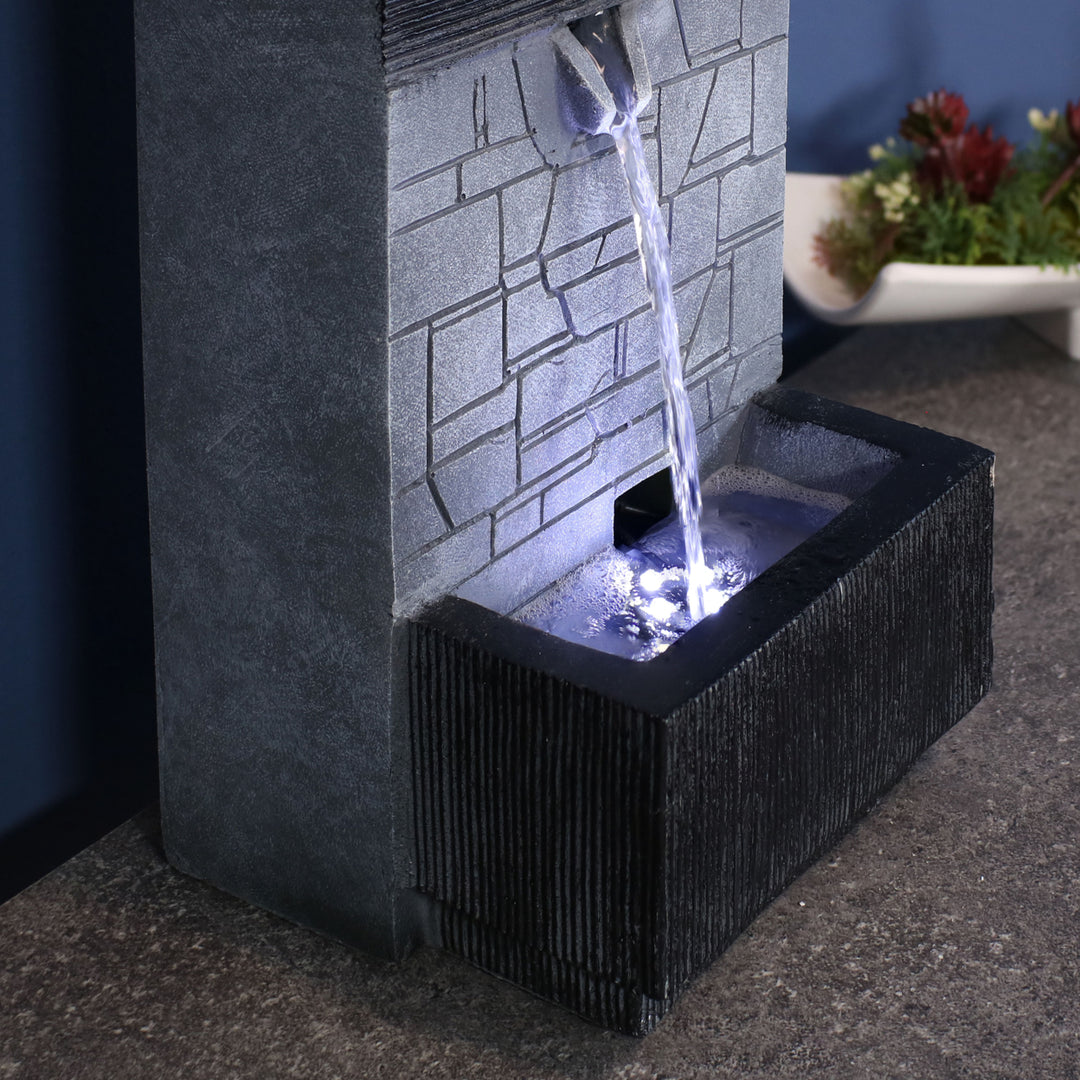 Sunnydaze Modern Tiered Brick Polyresin Indoor Fountain with LED - 13 in Image 9