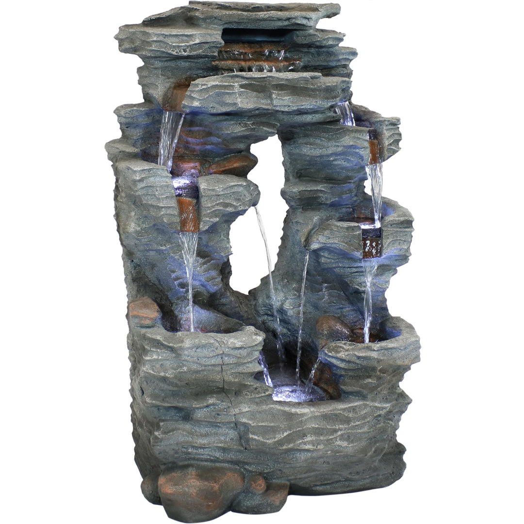 Sunnydaze Dual Cascading Rock Waterfall Fountain with LED Lights - 39 in Image 1