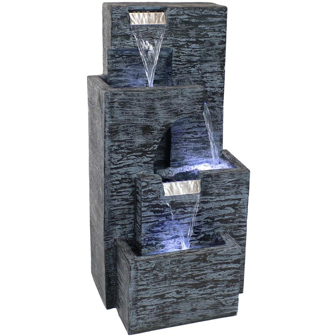 Sunnydaze Cascading Tower Contemporary Fountain with LED Lights - 32 in Image 1