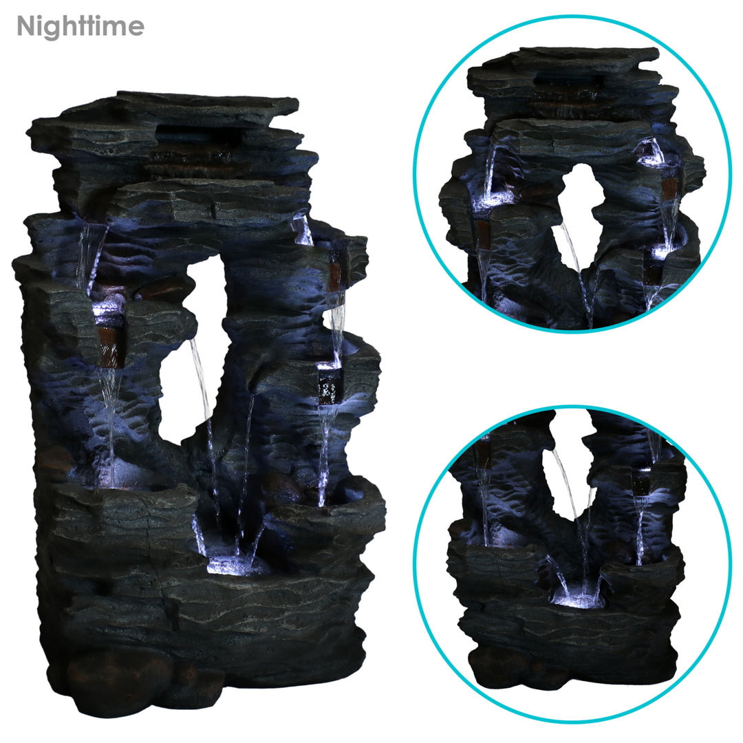 Sunnydaze Dual Cascading Rock Waterfall Fountain with LED Lights - 39 in Image 5