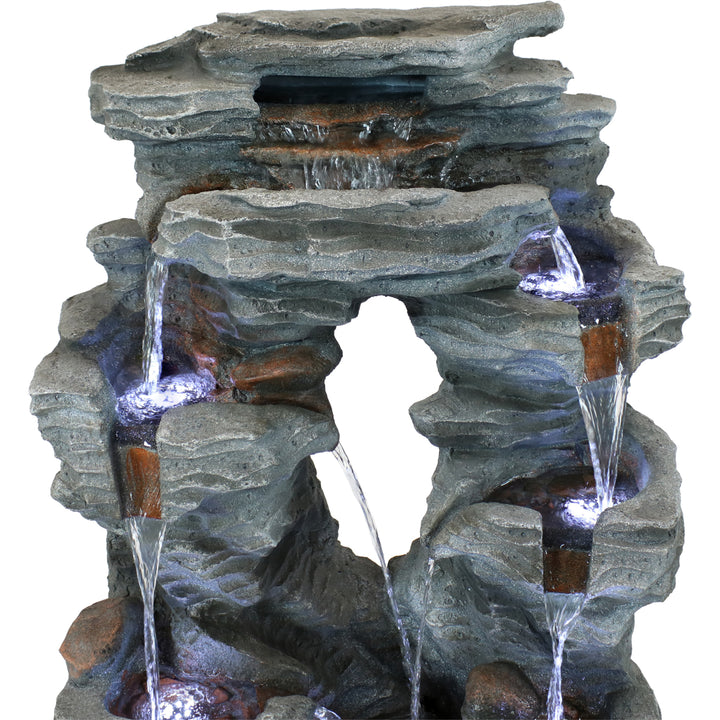 Sunnydaze Dual Cascading Rock Waterfall Fountain with LED Lights - 39 in Image 6
