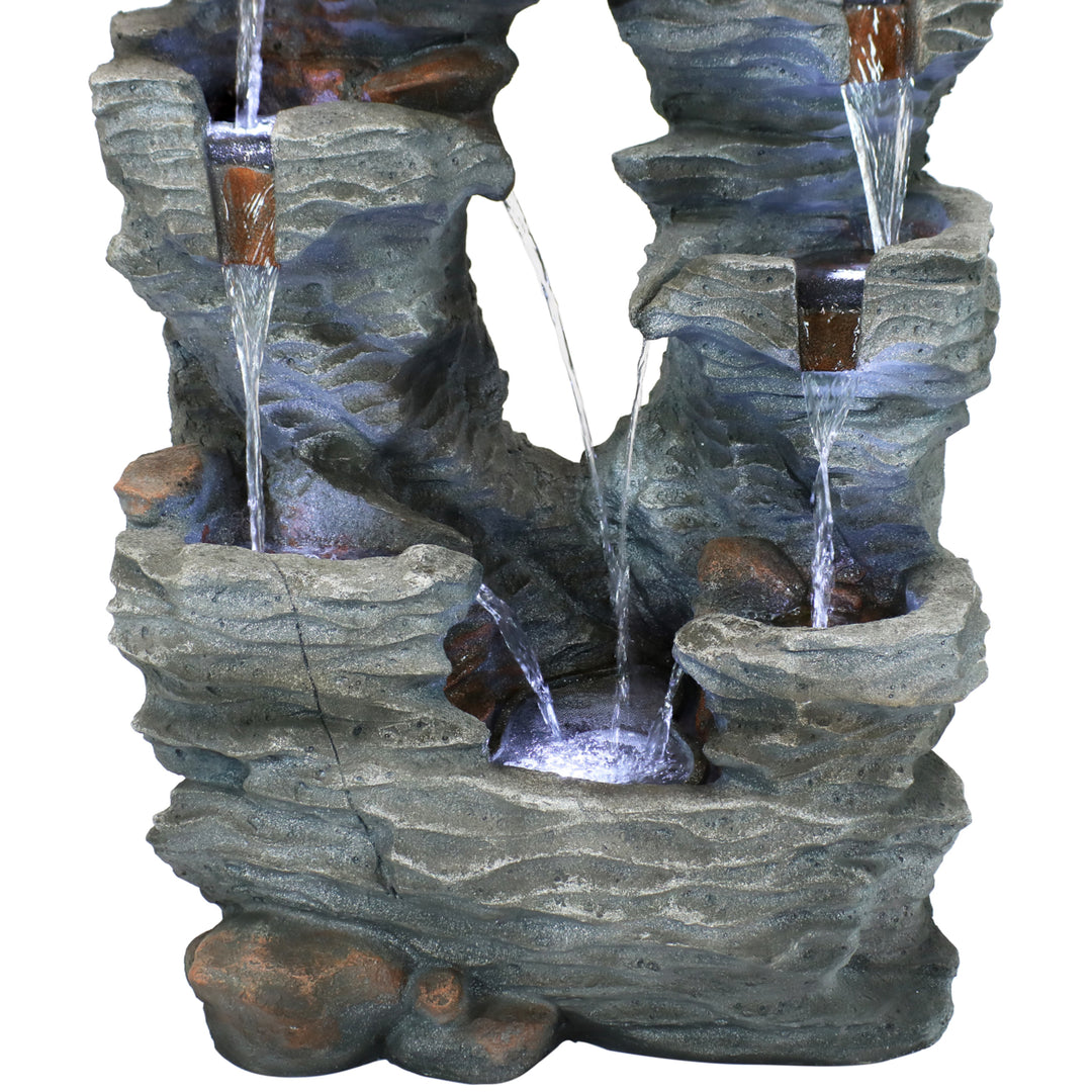 Sunnydaze Dual Cascading Rock Waterfall Fountain with LED Lights - 39 in Image 7