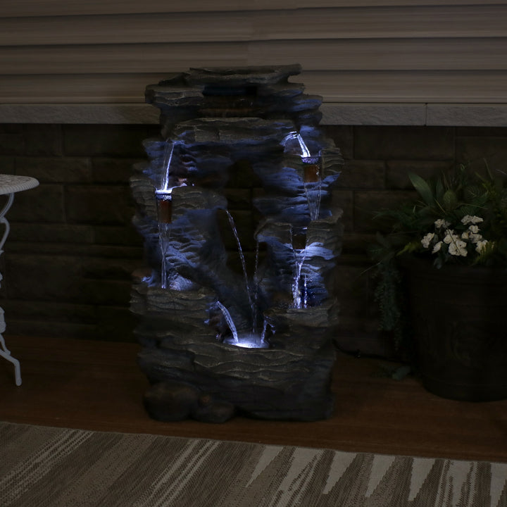 Sunnydaze Dual Cascading Rock Waterfall Fountain with LED Lights - 39 in Image 10