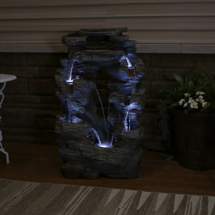 Sunnydaze Dual Cascading Rock Waterfall Fountain with LED Lights - 39 in Image 6