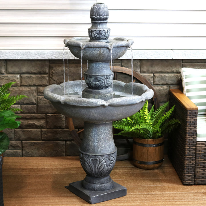 Sunnydaze French Garden Reinforced Concrete Outdoor 2-Tier Water Fountain Image 5