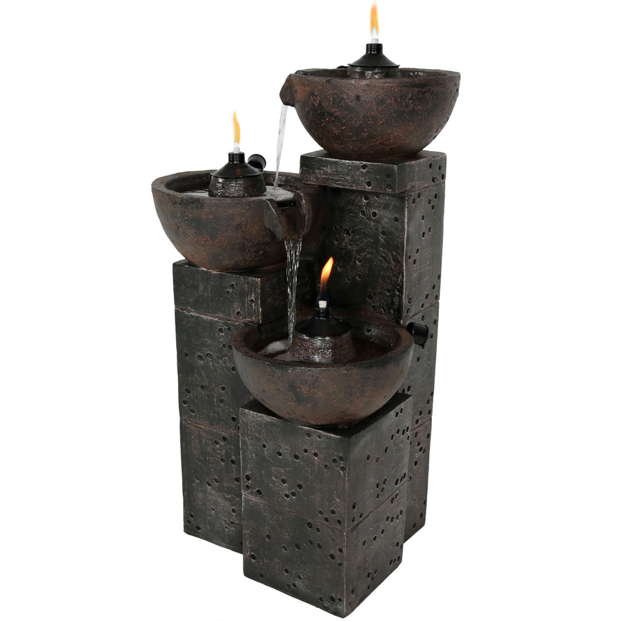 Sunnydaze 3-Tier Polyresin Burning Bowls Fire and Water Fountain - 34 in Image 1