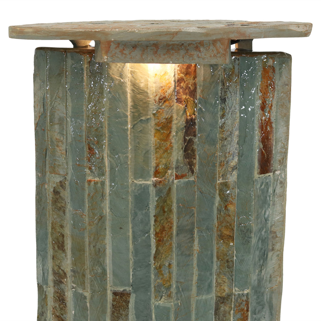 Sunnydaze Natural Slate Floor Water Fountain Tower with LED Lights - 49 in Image 5