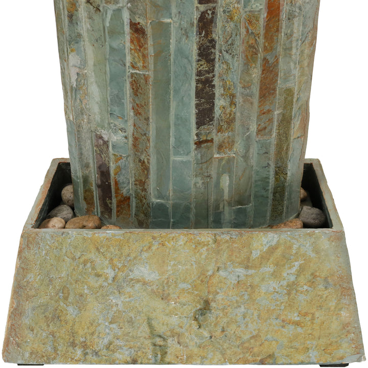 Sunnydaze Natural Slate Floor Water Fountain Tower with LED Lights - 49 in Image 6