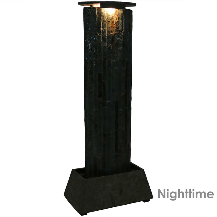 Sunnydaze Natural Slate Floor Water Fountain Tower with LED Lights - 49 in Image 10