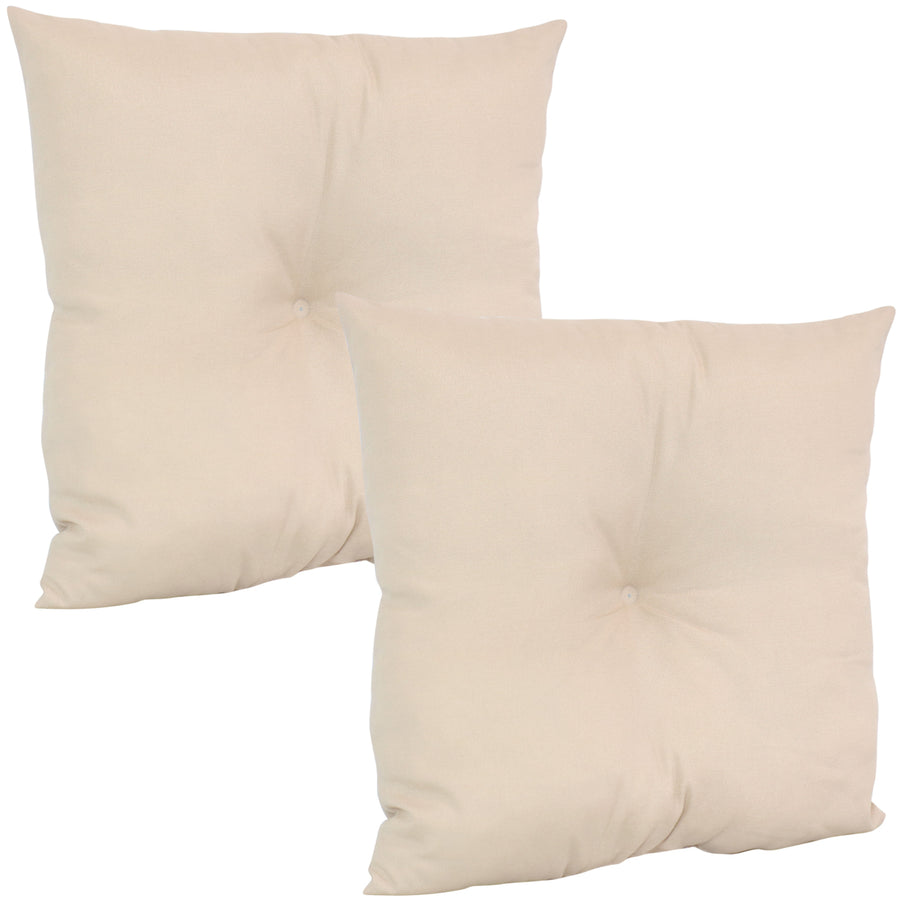 2 Pack Indoor Outdoor Tufted Throw Pillows Beige Patio Backyard Porch 19x19 Image 1