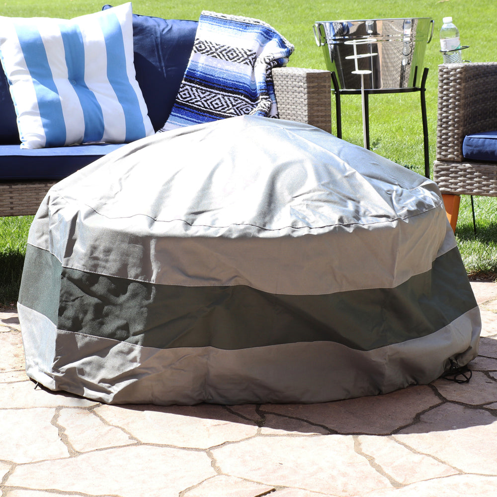 Sunnydaze 36 in 2-Tone Polyester Round Outdoor Fire Pit Cover - Gray/Green Image 2