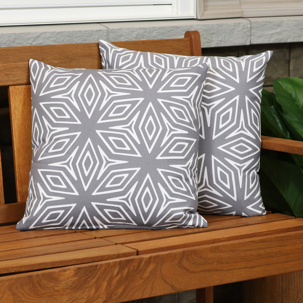 2 Pack Indoor Outdoor Throw Pillows Gray Geometric Patio Backyard 17x17 Image 2