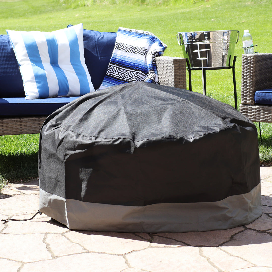 Sunnydaze 30 in 2-Tone Polyester Round Outdoor Fire Pit Cover - Gray/Black Image 4