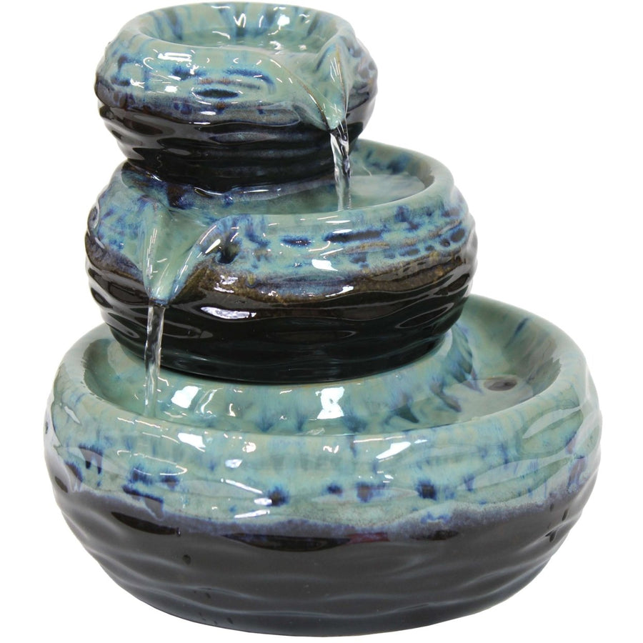 Sunnydaze Modern Textured Bowls Ceramic Indoor 3-Tier Water Fountain - 7 in Image 1