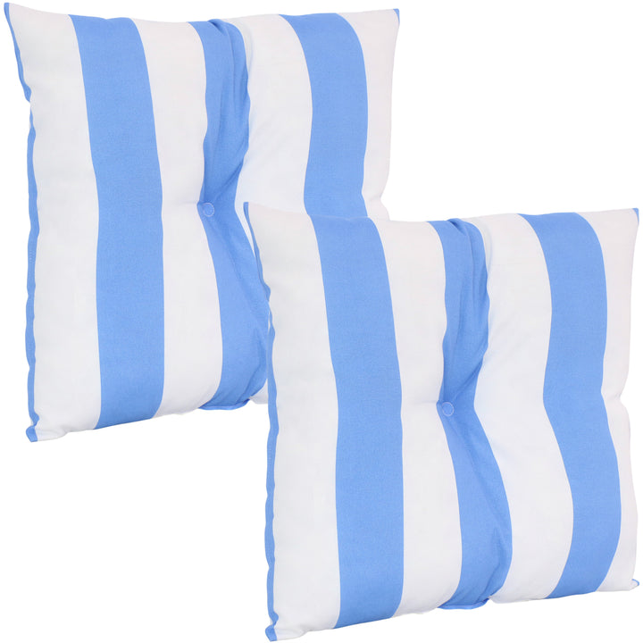 Sunnydaze 2 Outdoor Tufted Back Cushions - 19 x 19-Inch - Beach-Bound Stripe Image 1