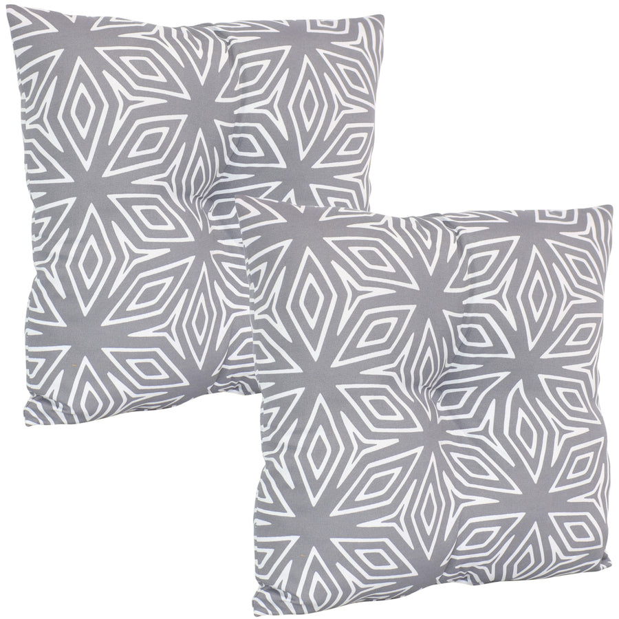2 Pack Indoor Outdoor Tufted Throw Pillows Gray Geometric Patio Backyard 19x19 Image 1