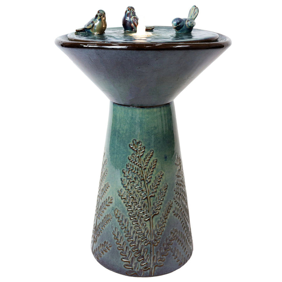 Sunnydaze Gathering Birds Ceramic Outdoor Fountain with LED Lights - 28 in Image 1