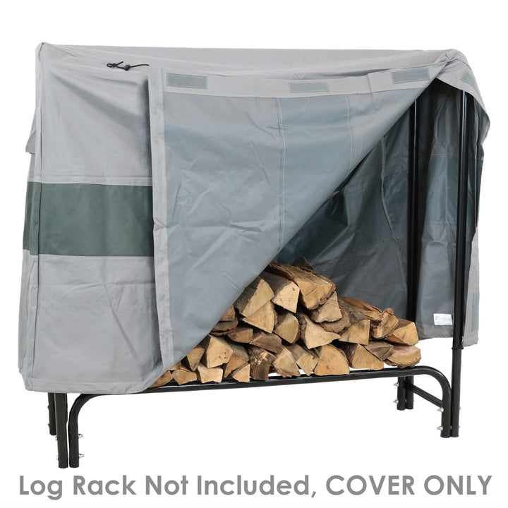 Sunnydaze 4 ft Heavy-Duty Polyester Firewood Log Rack Cover - Gray/Green Image 7