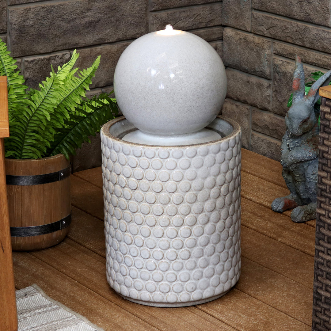 Sunnydaze Modern Orb on Circle Ceramic Fountain with LED Lights - 23.5 in Image 4