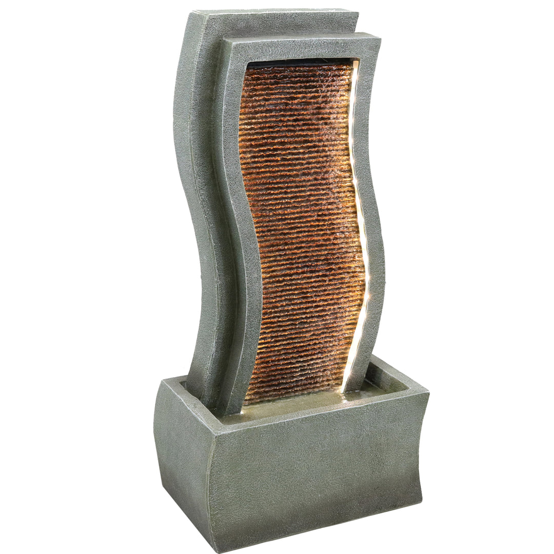 Sunnydaze Contemporary Curve Resin Outdoor Fountain with LED Lights - 31 in Image 1