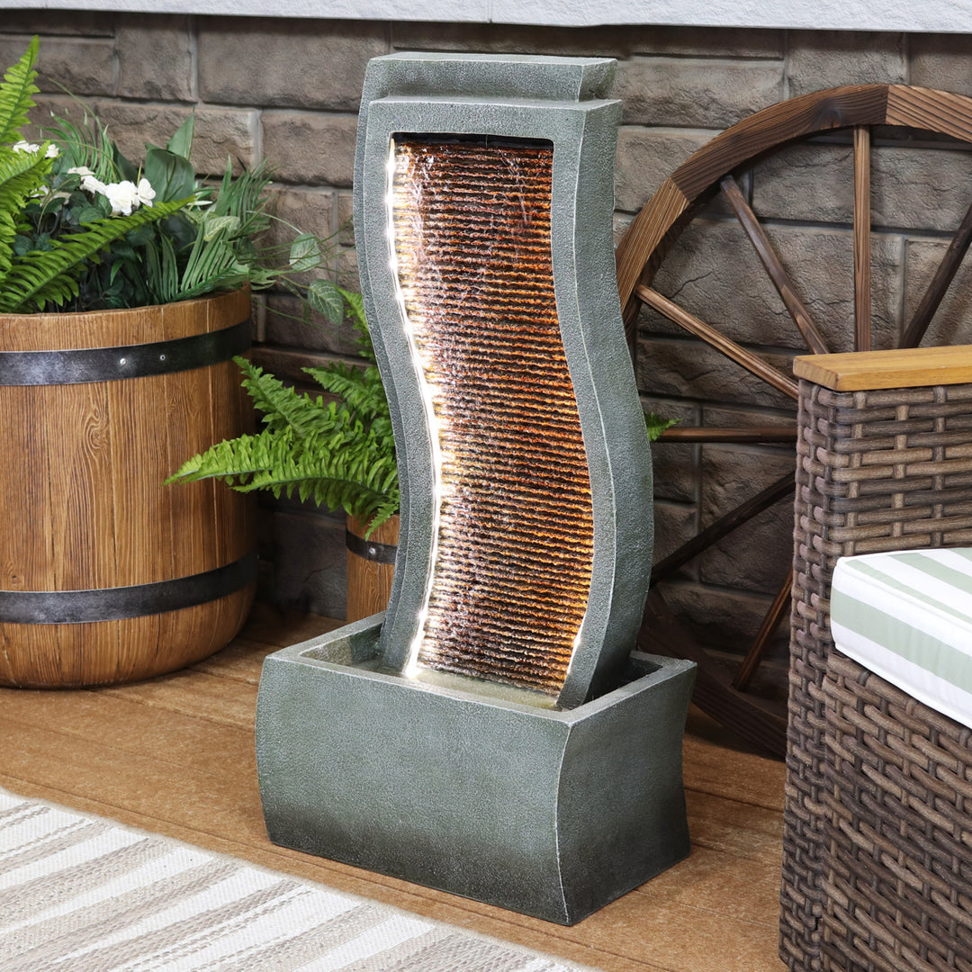 Sunnydaze Contemporary Curve Resin Outdoor Fountain with LED Lights - 31 in Image 2