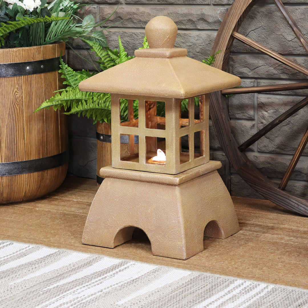 Sunnydaze Asian Pagoda Resin Outdoor Water Fountain with LED Lights - 23 in Image 4