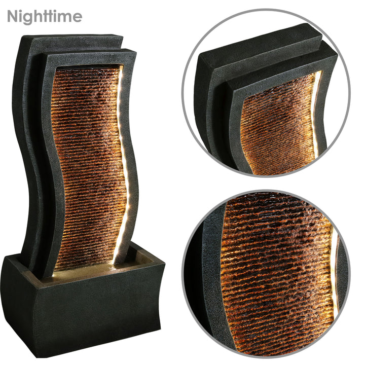 Sunnydaze Contemporary Curve Resin Outdoor Fountain with LED Lights - 31 in Image 5