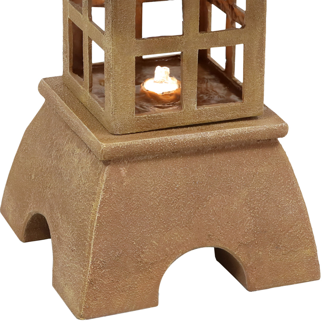 Sunnydaze Asian Pagoda Resin Outdoor Water Fountain with LED Lights - 23 in Image 7