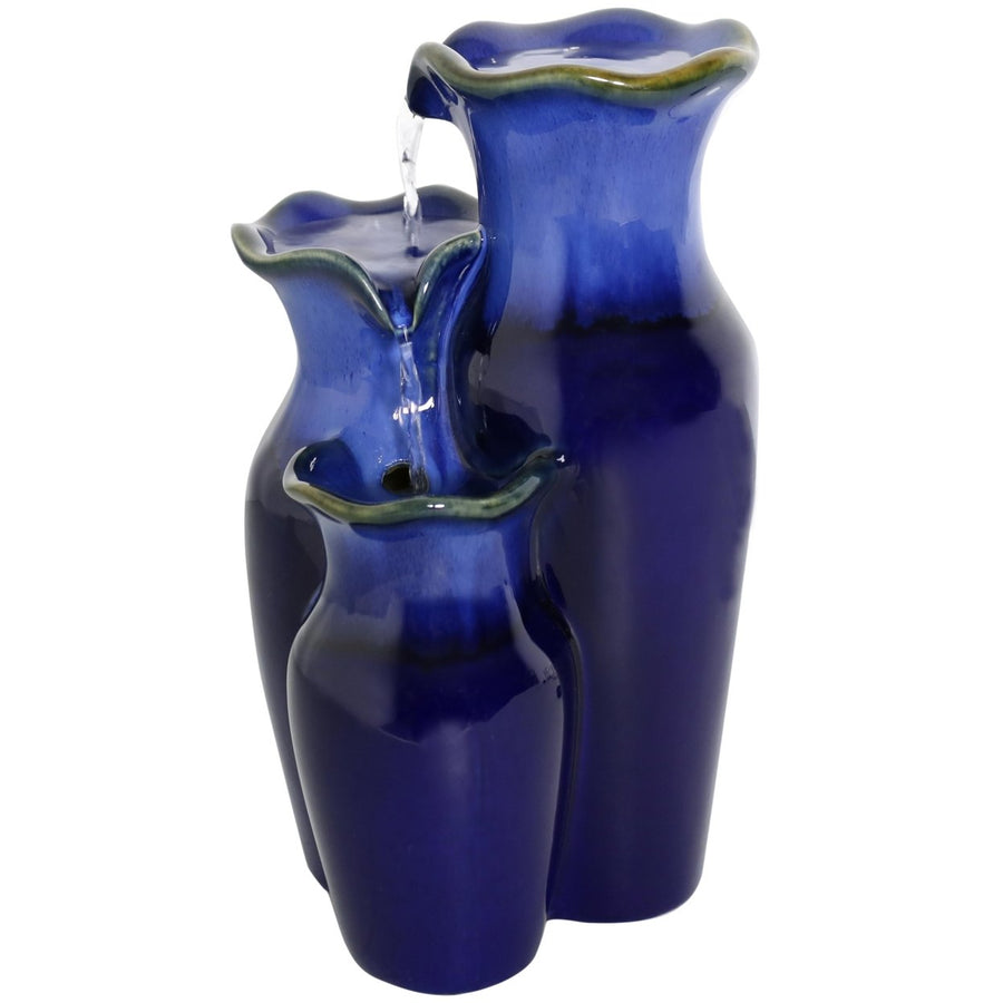 Sunnydaze Tiered Blue Pitchers Ceramic Indoor Water Fountain - 11 in Image 1