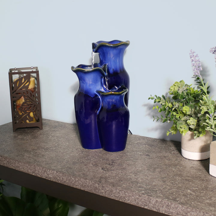 Sunnydaze Tiered Blue Pitchers Ceramic Indoor Water Fountain - 11 in Image 2