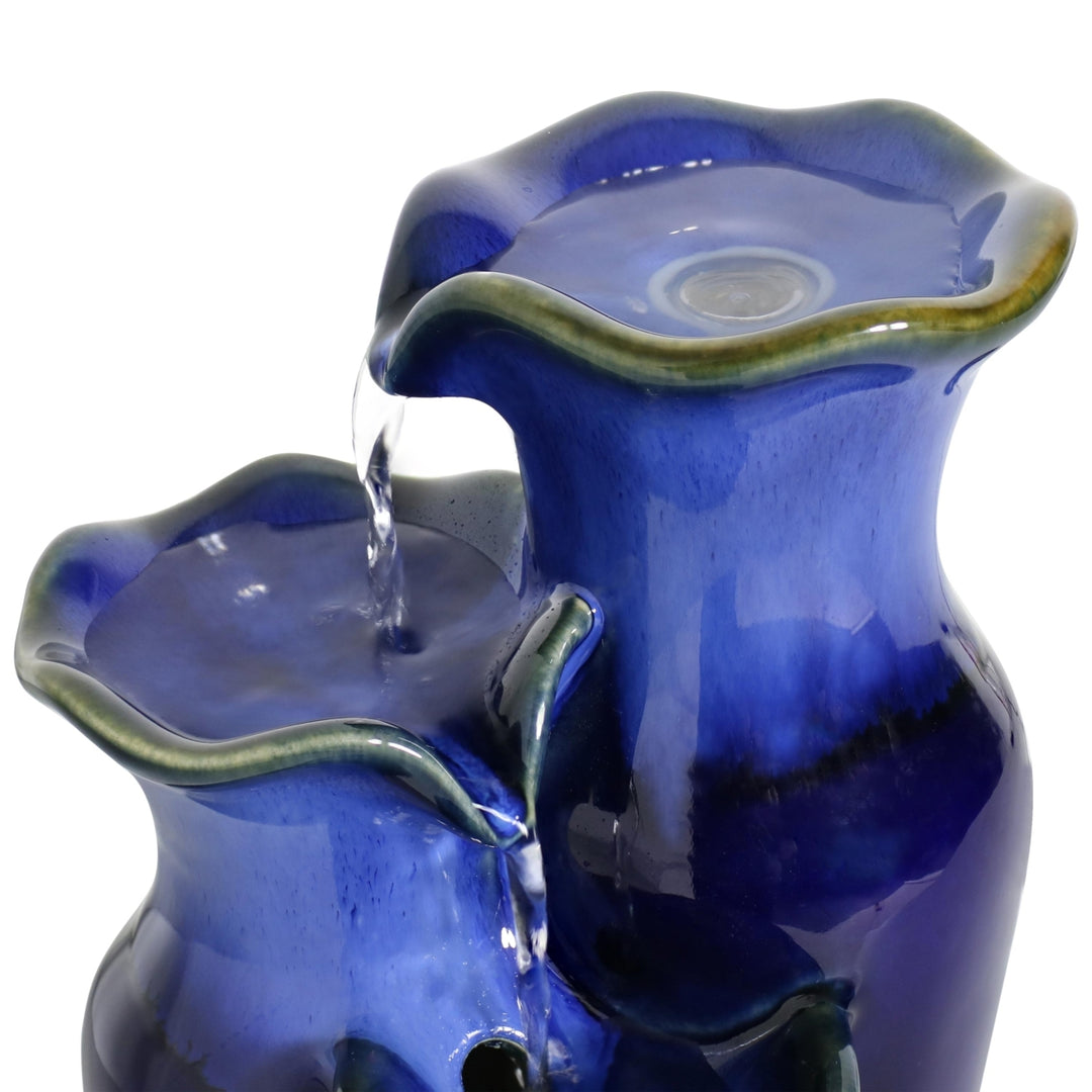 Sunnydaze Tiered Blue Pitchers Ceramic Indoor Water Fountain - 11 in Image 5