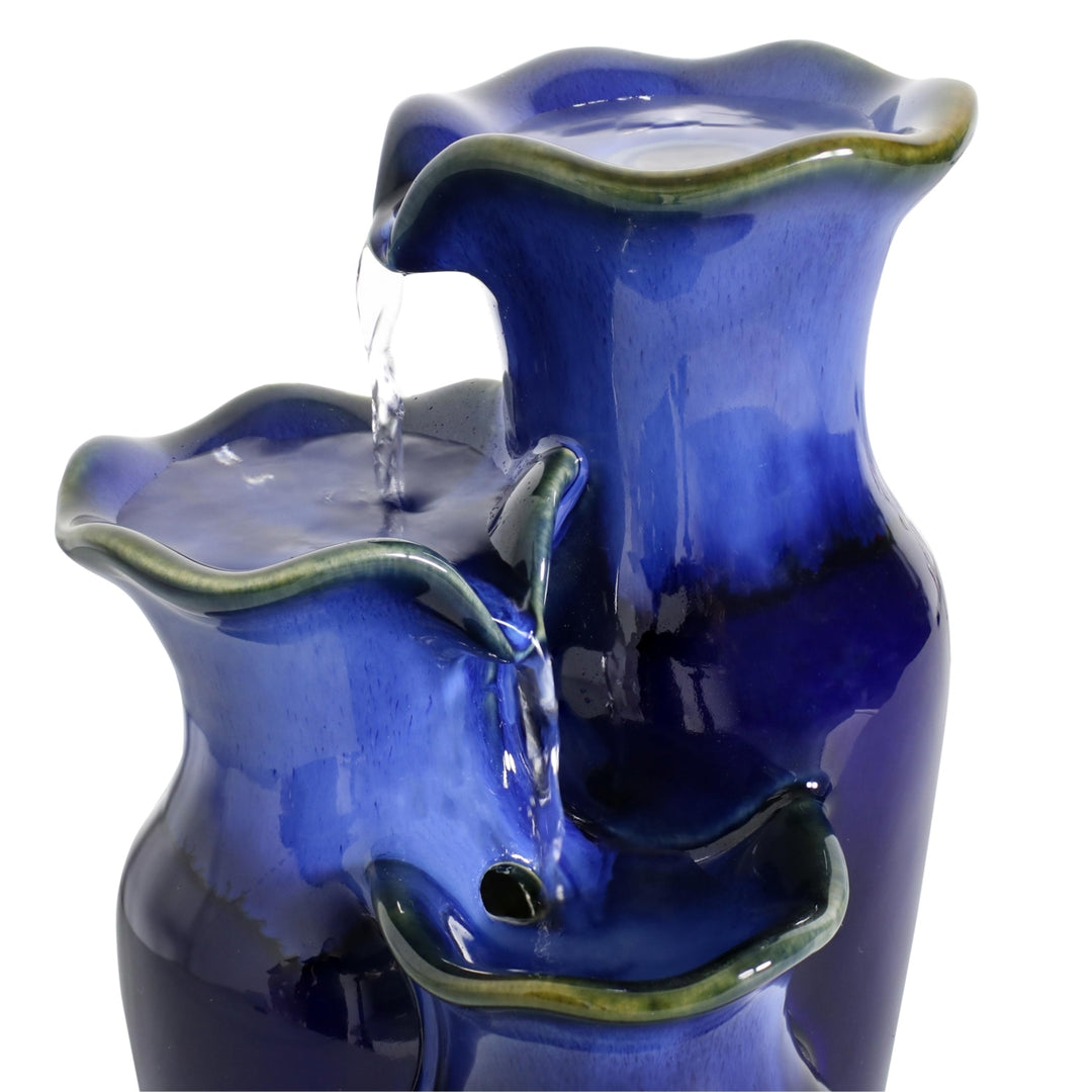 Sunnydaze Tiered Blue Pitchers Ceramic Indoor Water Fountain - 11 in Image 6