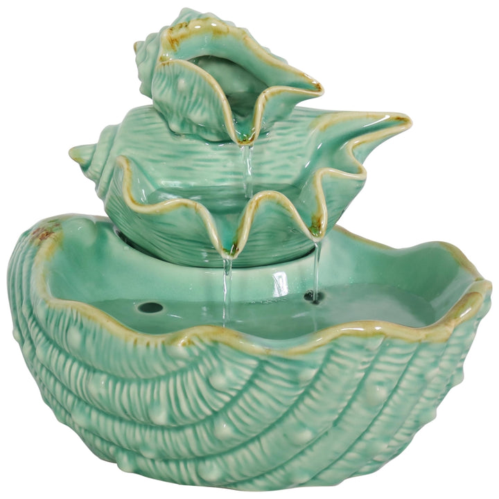 Sunnydaze Stacked Tiered Seashells Ceramic Indoor Water Fountain - 7 in Image 1