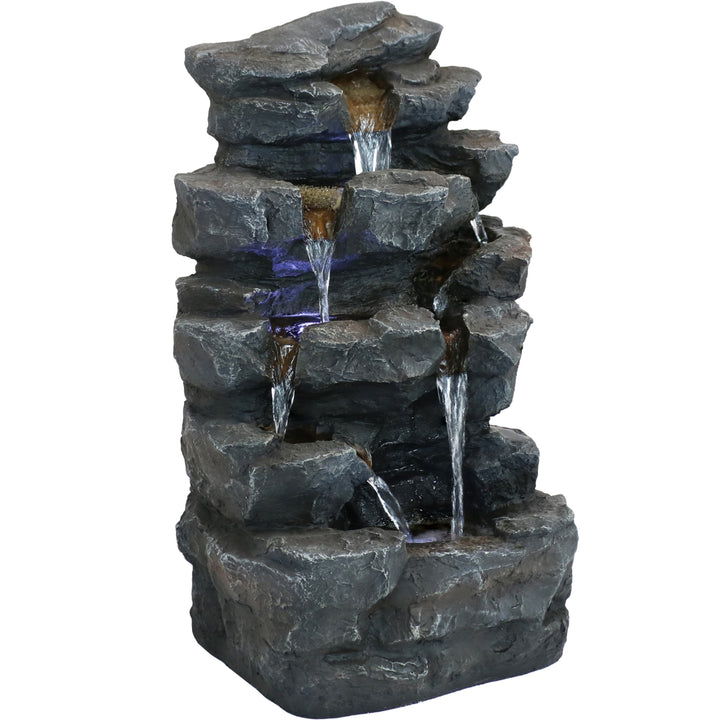 Sunnydaze Polyresin Grotto Falls Water Fountain with LED Lights - 24 in Image 1