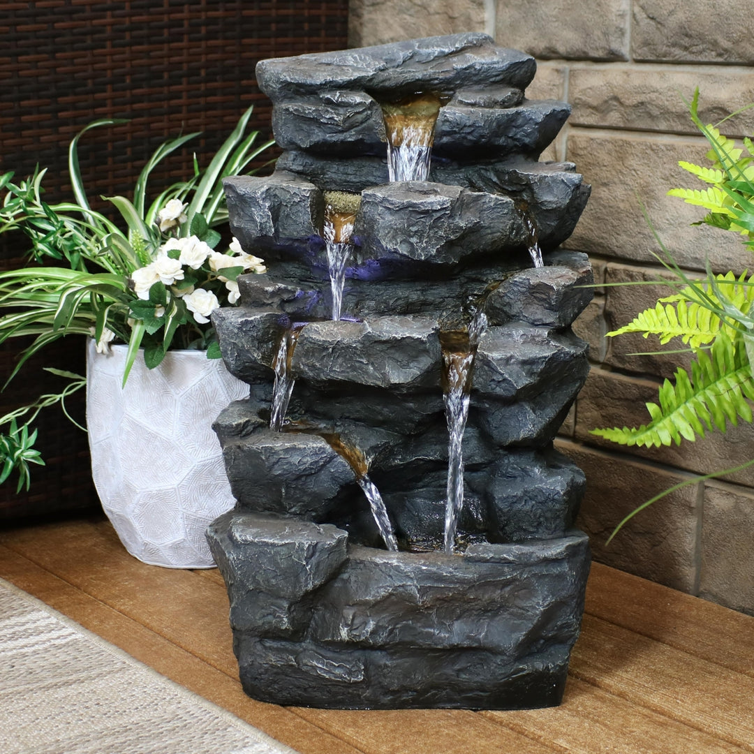 Sunnydaze Polyresin Grotto Falls Water Fountain with LED Lights - 24 in Image 4