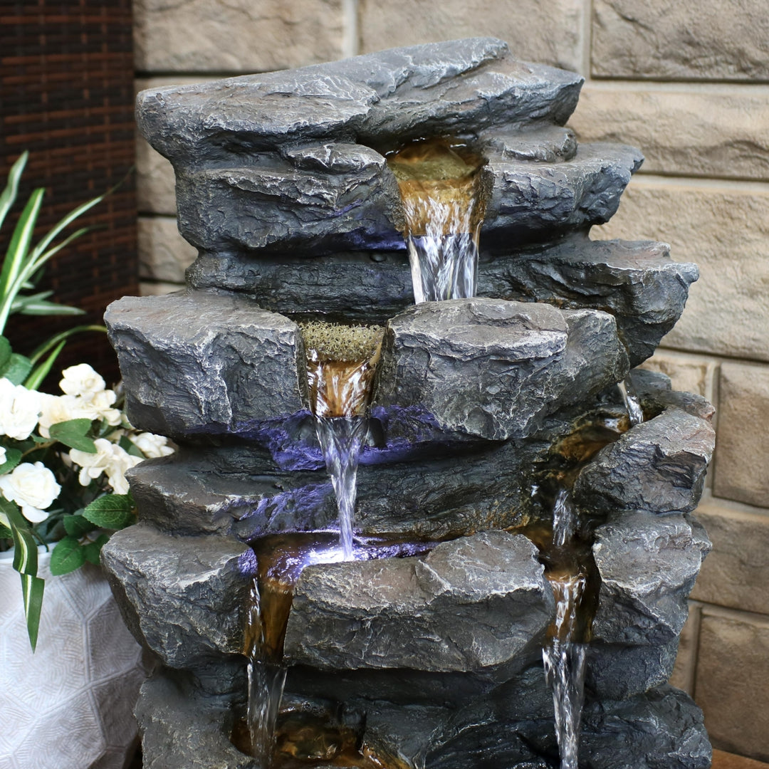 Sunnydaze Polyresin Grotto Falls Water Fountain with LED Lights - 24 in Image 8