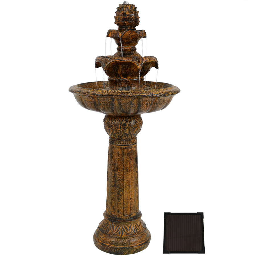 Sunnydaze Ornate Elegance Outdoor Solar Fountain with Battery - Rustic Image 1