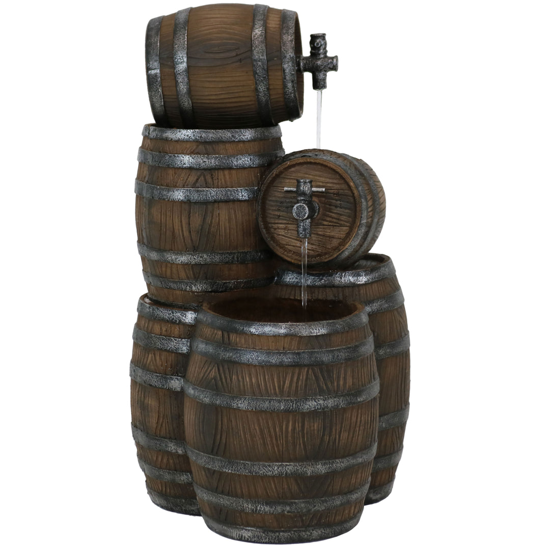 Sunnydaze Stacked Rustic Barrel Water Fountain with LED Lights - 29 in Image 1