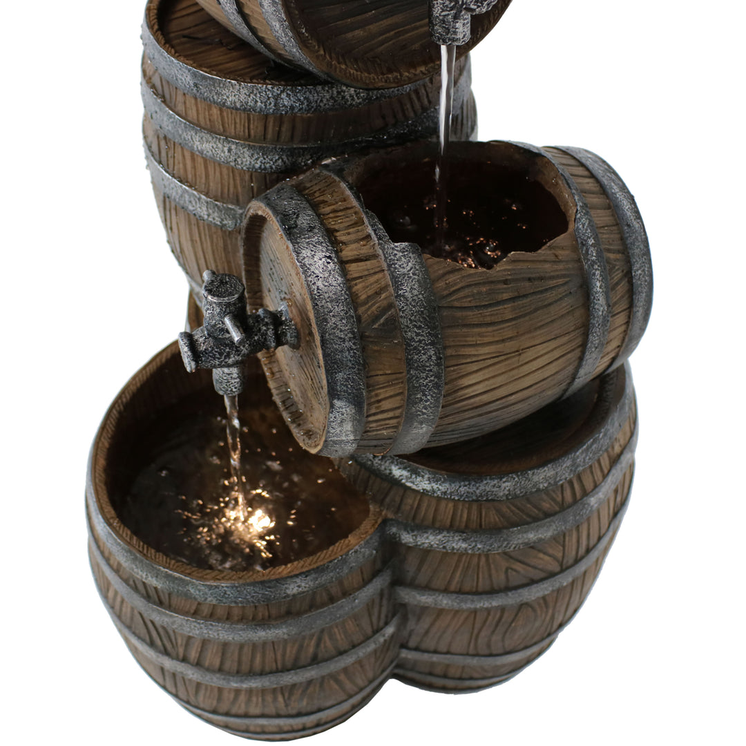 Sunnydaze Stacked Rustic Barrel Water Fountain with LED Lights - 29 in Image 10