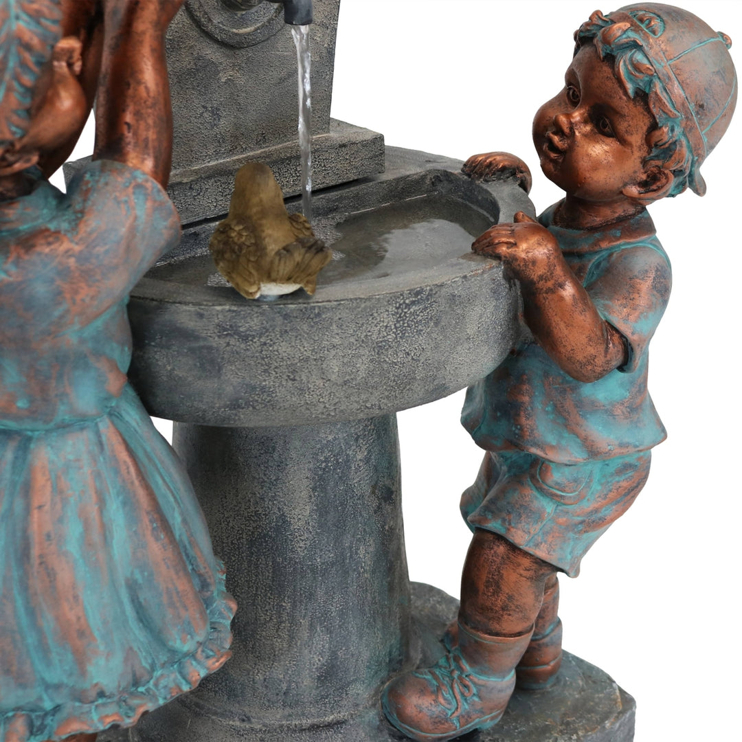 Sunnydaze Boy and Girl at Birdbath Water Fountain with LED Lights - 30 in Image 8