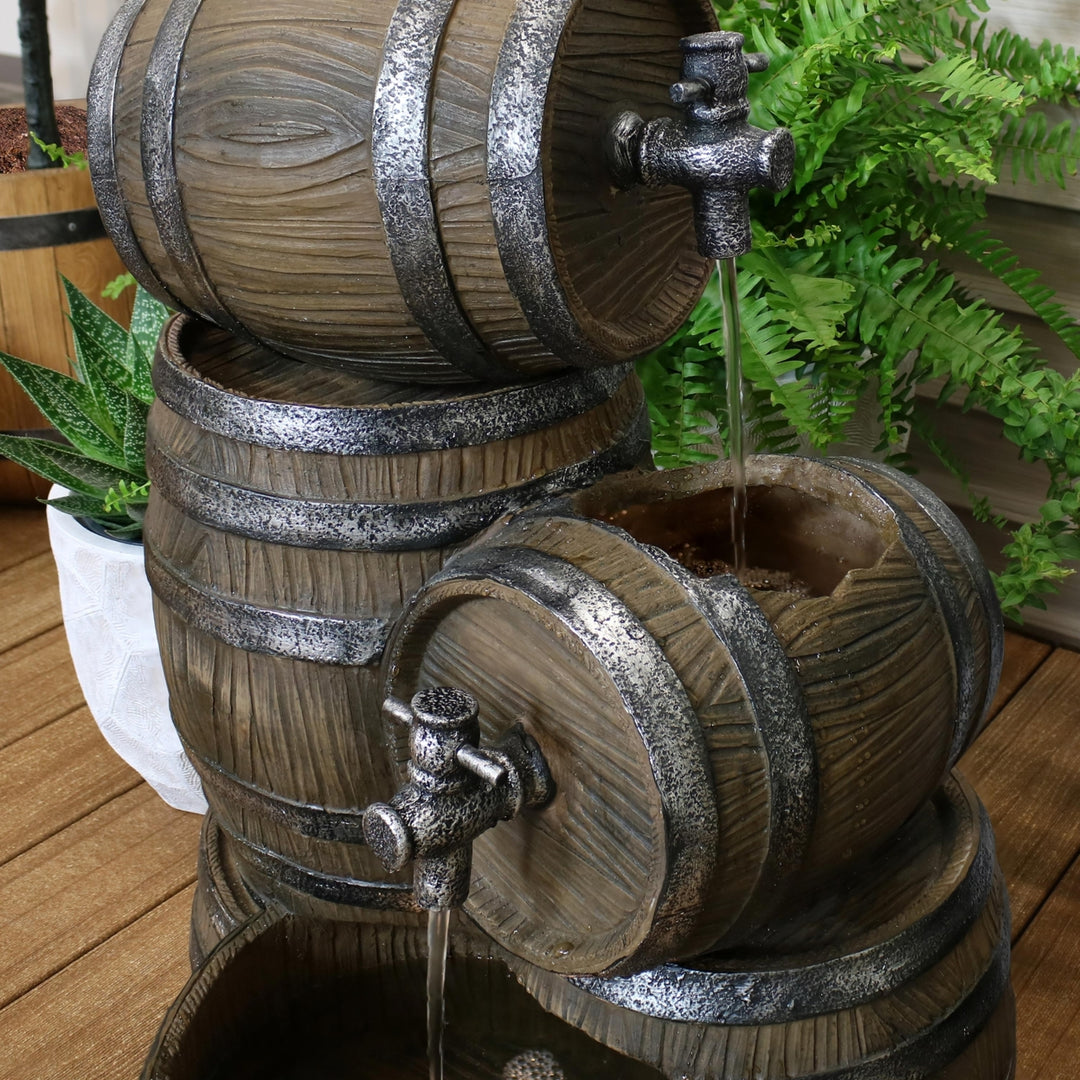 Sunnydaze Stacked Rustic Barrel Water Fountain with LED Lights - 29 in Image 7