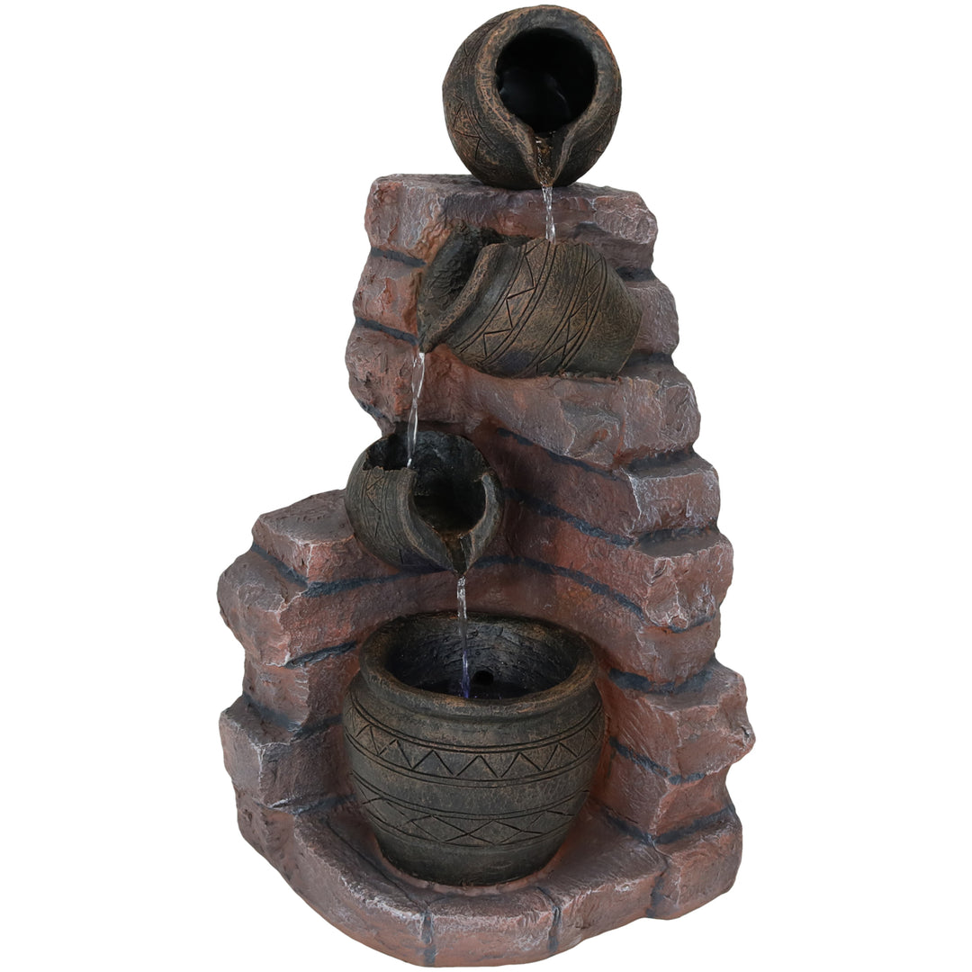 Sunnydaze Crumbling Bricks/Pots Solar Water Fountain with Battery - 27 in Image 1