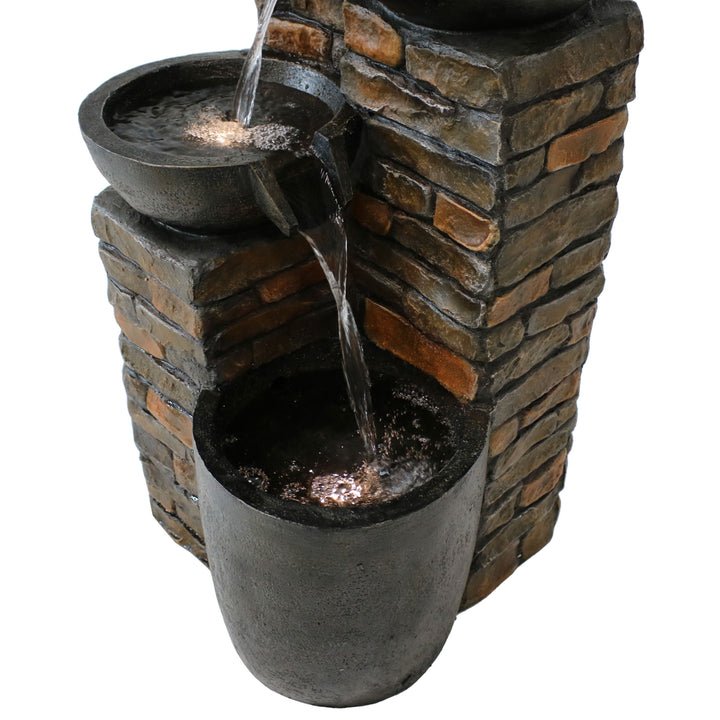 Sunnydaze Staggered Bowls Tiered Water Fountain with LED Lights - 34 in Image 10