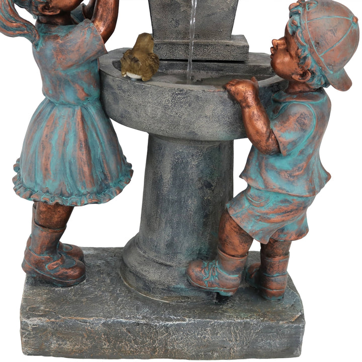 Sunnydaze Boy and Girl at Birdbath Water Fountain with LED Lights - 30 in Image 9