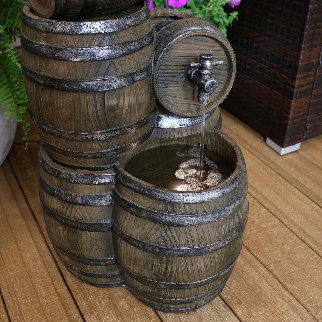 Sunnydaze Stacked Rustic Barrel Water Fountain with LED Lights - 29 in Image 8