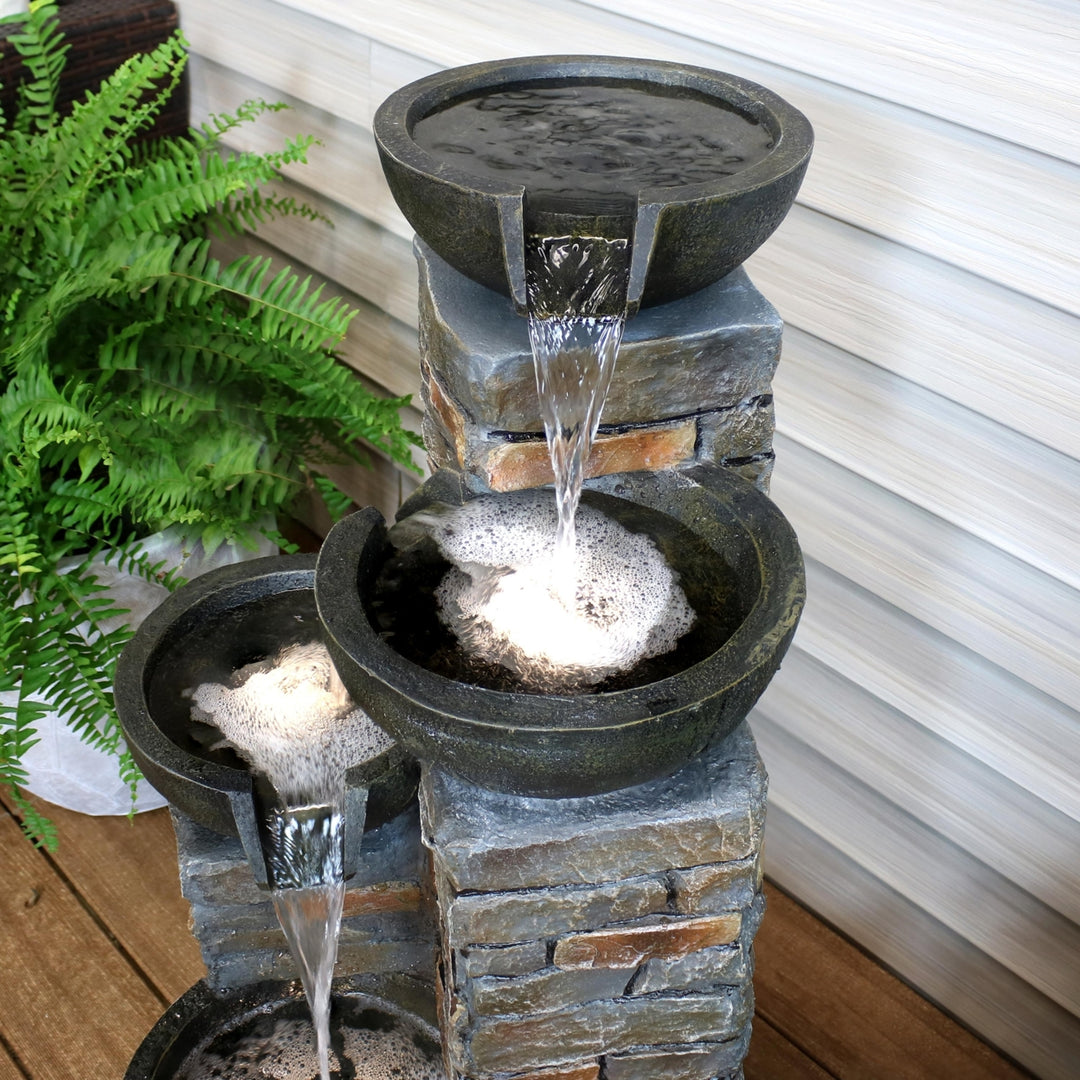 Sunnydaze Staggered Bowls Tiered Water Fountain with LED Lights - 34 in Image 6